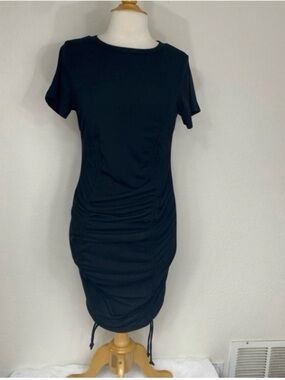 Talent Womens Black Crew Short Sleeve Ruche Stretch Dress Size 2X Casual Minimal